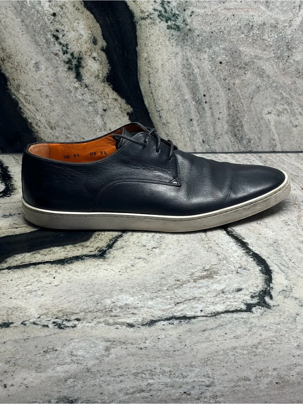 Santoni Men’s 9.5 Black Leather Derby Sneakers Made in Italy Luxury Shoes